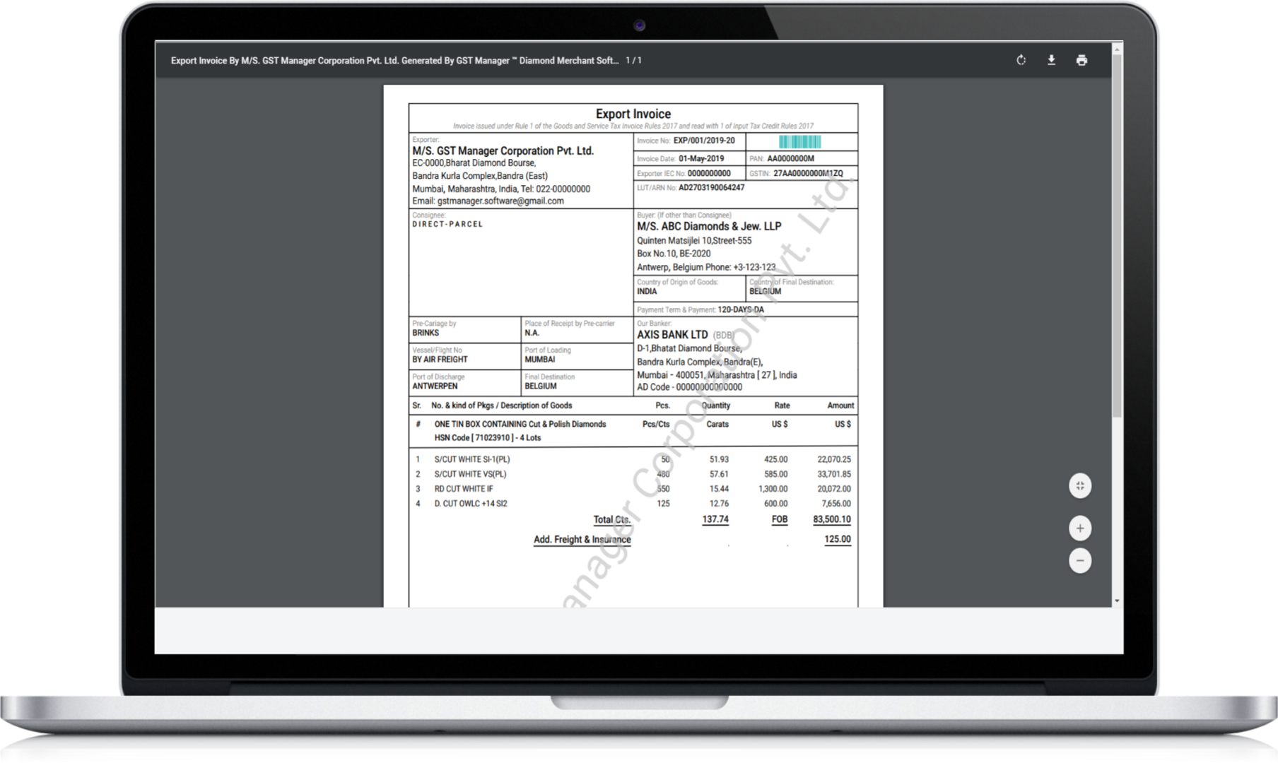 GST Manager Export Invoice in PDF E E-Sanchit Compatible